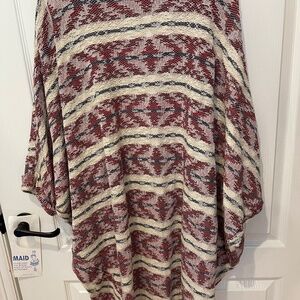 long Cardigan Sweater Red/ Blue on Cream Lucky Brand L/XL
